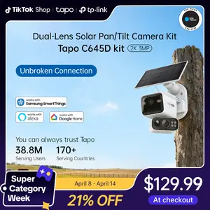 TP-Link & Tapo  C645D KIT Dual Lens Pan/Tilt Security Battery Camera Wireless w/Solar Panel, 2K 3MP 165° Wide-Angle + 6mm Telephoto, Free Person/Vehicle Detection, 360° Pan, SD/Cloud Storage, Works w/Alexa & Google