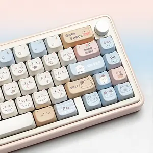 140-key Sea Salt Kitten Keycap Cat-shaped PBT Dye Sublimation MAO Contour Compatible with MX for Switch Fit 61/64/68/87/96/104/108 Keyboards