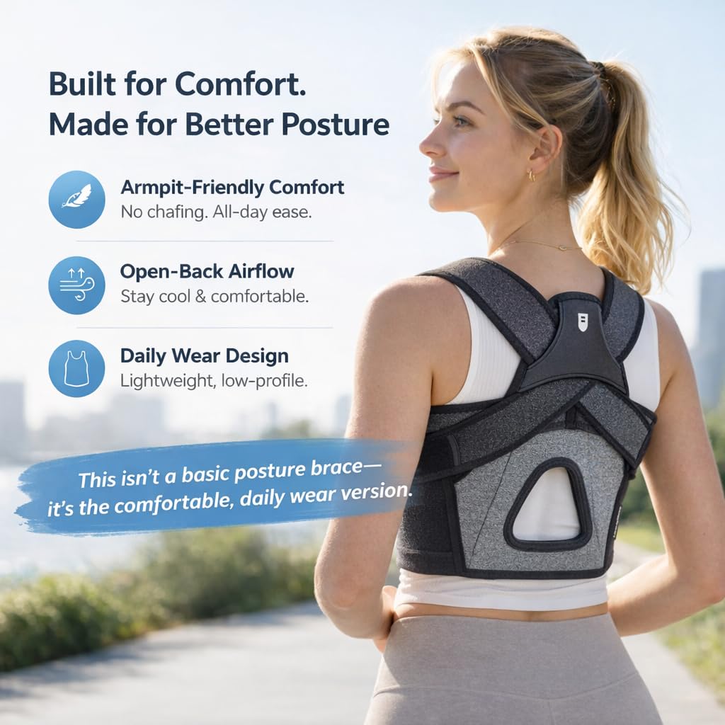 LibertyMove Posture Corrector for Women, Adjustable Upper-Back Brace for Shoulder & Upper-Back Pain Relief - Aesthetically Designed & Breathable Back Straightener, Helps Improve Rounded Shoulders, Slouching & Poor Posture, Discreet Under Clothes