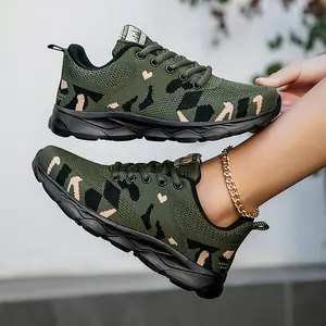 Women'S Camo Print Breathable Mesh Sneakers - Lightweight, Comfortable Lace-Up Casual Shoes With EVA Sole