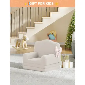 2-in-1 Convertible Kids Sofa Chair – Soft Sherpa & Soft Fleece, Fold Out Lounger, Comfortable Foam Support – Large, Crown Design, Multiple Colors Variant