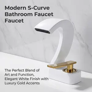 Arc-Shaped Waterfall Basin Faucet, Single Handle Cold Hot Dual Control Modern Luxurious Bathroom Sink Tap