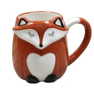 Super Cute Fox Mug, Funny Accent Mug, Ceramic Cartoon Animal 3D Coffee Cup, Embossed Hand-Drawn Water Glass, Kids' Favorite Drinkware