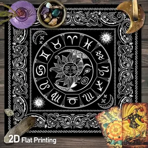 Zodiac Sun Moon Tarot Card Astrology Altar Tablecloth Event Party Supplies For Spread Divination Black Magic Astrology Spiritual Tarot Pad Bandana Style Square Gaming Tablecloth Party Games Activities