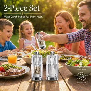 2-Piece Salt & Pepper Grinders Set Clear Acrylic Manual Spice Mills for Everyday Cooking BBQ Family Meals Fresh Grind Clean Kitchen Style Refillable Spice Mill
