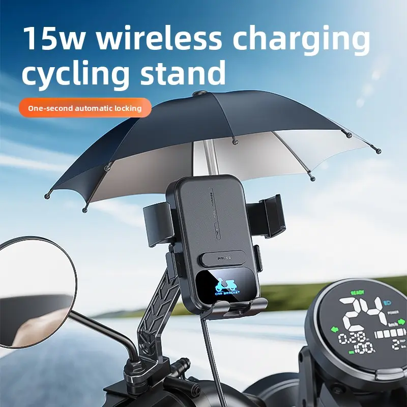 15W Wireless Charging Magnetic Multi-Angle Phone Holder Mount, Motorcycle Accessories, Shockproof Handlebar Mounting Stand for Electric Bike/Motorcycle Rearview Mirror Outdoor Riding Navigation, Magnetic Multi-Angle Phone Holders & Mounts Motorcycle Car A