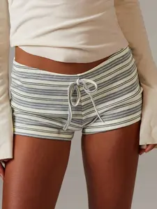 Women's Striped Knit Short Hot Pants, Fall Fashion Women's Casual Clothing, Back-To-School Season, Tight Fit Jeans