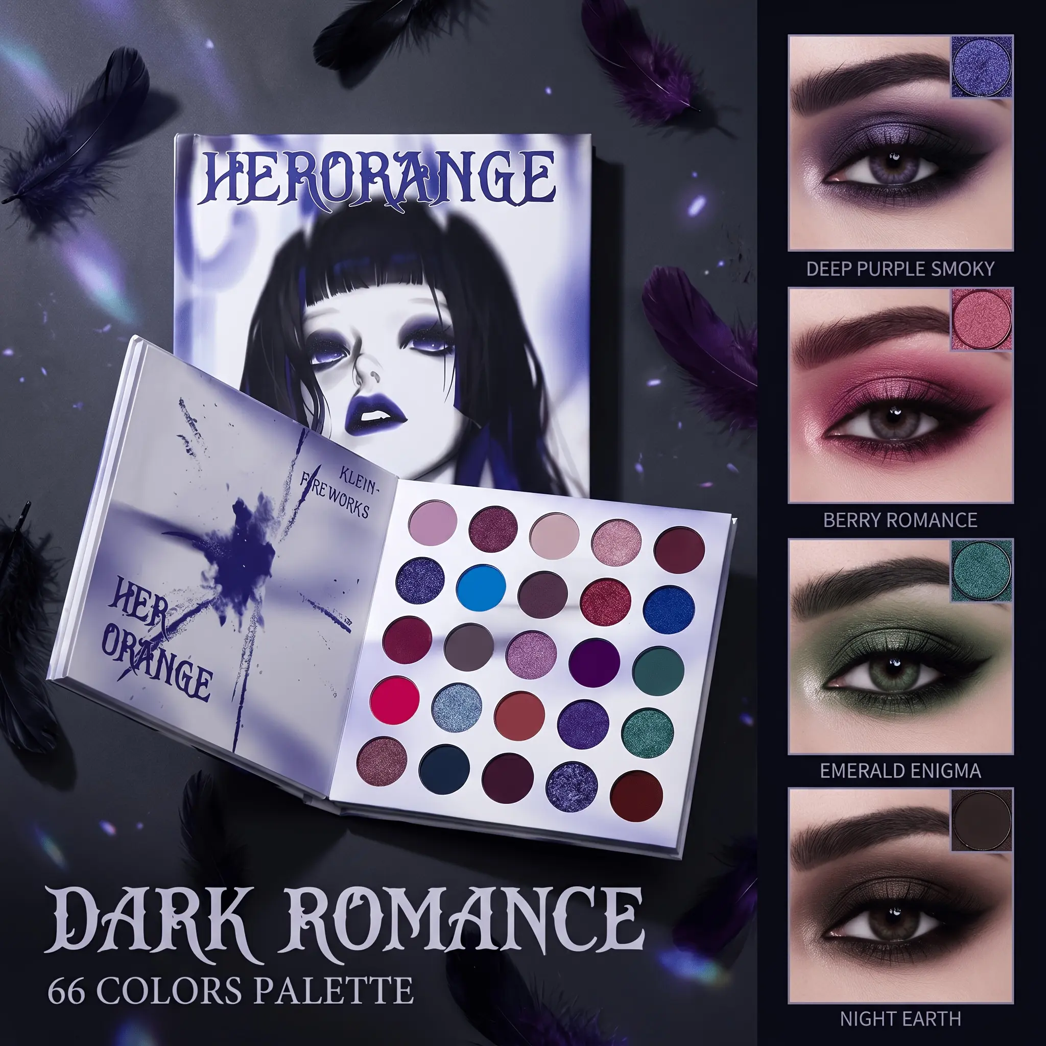 HERORANGE 66-Color Multichrome Eyeshadow Cosmetic Makeup Set - 66 Highly Pigmented Blending Eyeshadows, Blushes, Highlighters (Matte, Shimmer, Metallic Shades), Gluten-Free, Long-Lasting Waterproof Purple, Green, Blue Shades Gift Set, Glitter, All Skin Ty