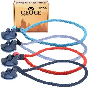 CEOCE  (4-Pack) Car Cowboy Hat Holder for Truck – Easy-to-Use, Cotton Rope, Strong Suction Car Hat Holder Cowboy, Western Style – Keeps Gear Safe from Damage.