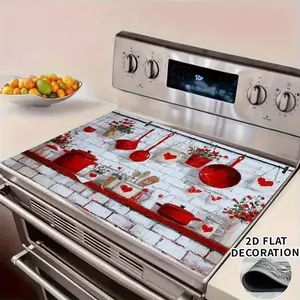 1pc Red Kitchen Love Design for stove Top Cover - Heat-Resistant & Scratch-Resistant Rubber Protector with Non-Slip Surface, 28.3x20.5 Inch Large for stove Top Protector for Gas/Electric for stovetops, Washing Machines, Dryers