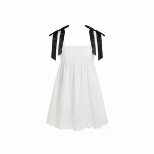 Cider Cotton Square Neck Bowknot Lace Trim A-line Mini Dress