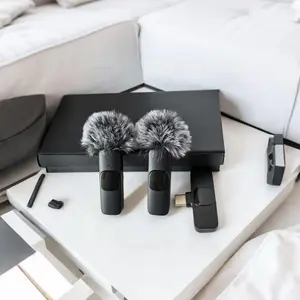 Wireless Microphone, Professional Recording Wireless Microphone Suitable for iPhone, iPhone 15, Android, iPad, 2-Pack Interview Video Podcast Mini Microphone - Black