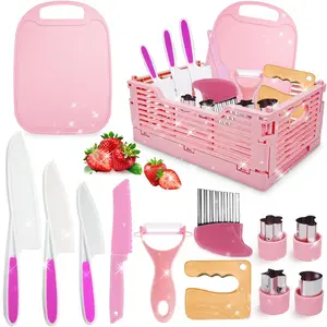 VALENTINE GIFT  Kids Knife Set for Real Cooking & Basket,Gifts Toys for 3 4 5 6 7 8 9 10 Year Old Girls Birthday Gifts,Montessori Toys Kitchen Tools