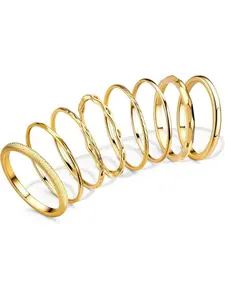 8pcs 1mm 2mm Stainless Steel Rings for Women Men, Minimalist Fashion Jewelry Dainty Plain Thin Knuckle Stacking Midi Thumb Rings, Silver Color