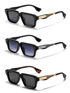 Caterside Polarized Sunglasses, Square Metal Frame PC Lens, Casual Style Unisex Eyewear for Travel Beach Cycling Music Festivals