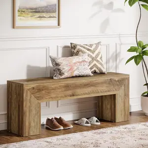 Tribesigns Wooden Entryway Bench With Storage, Oak Brown 47'' For Living Room, Bedroom, Hallway