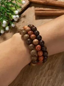 Men's Vintage Wooden Beaded Bracelet, Casual Trendy Beaded Bracelet, Fashionable Hand Jewelry for Daily Wear, Bracelet Stack