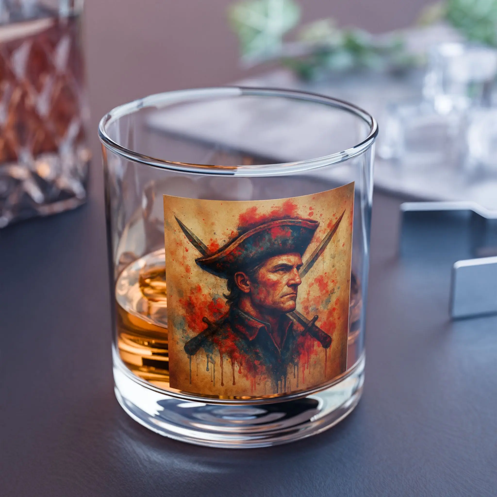 Patriot Pop Surrealism Whiskey Glass – New England Warrior Art Rocks Glass
