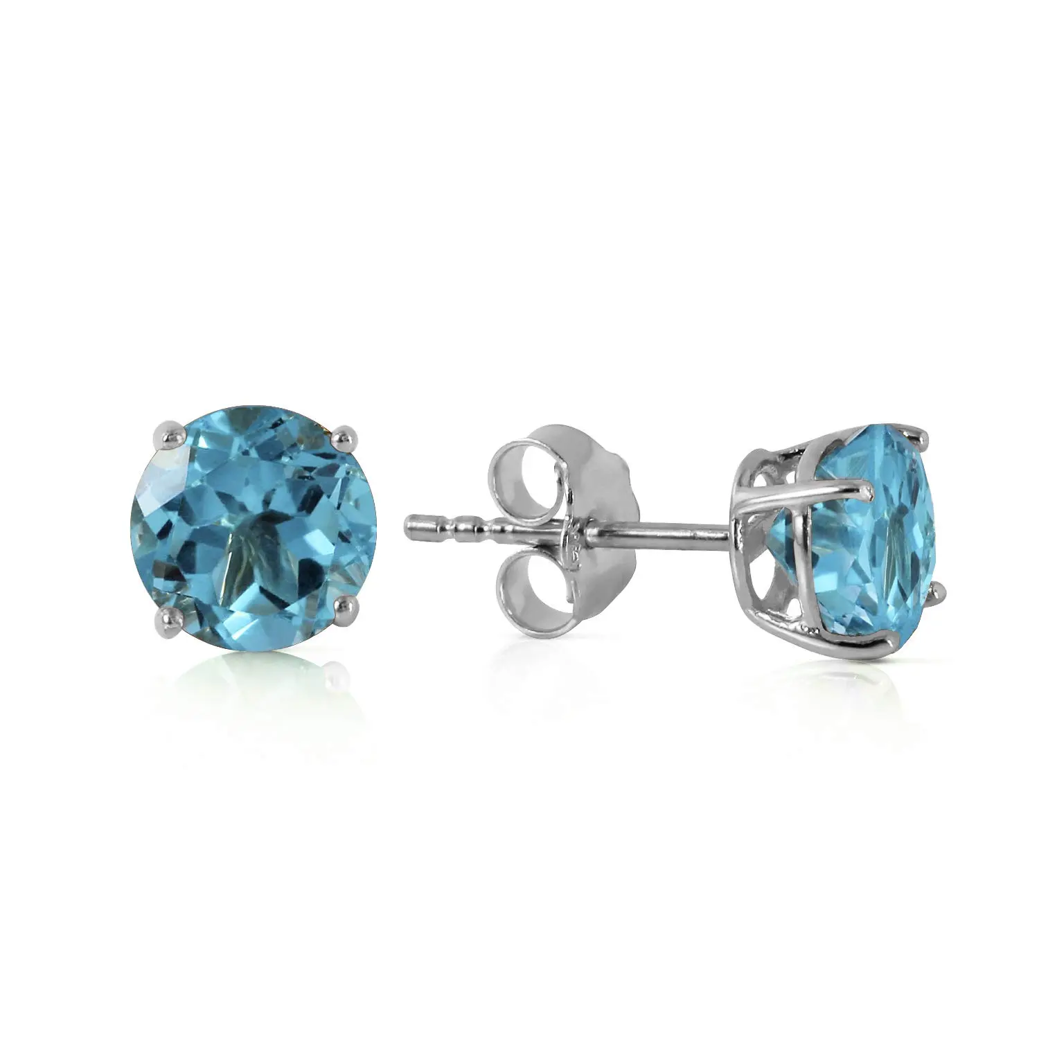14k Solid White Gold Petite Natural 0.95 Carat Blue Topaz Stud Earrings