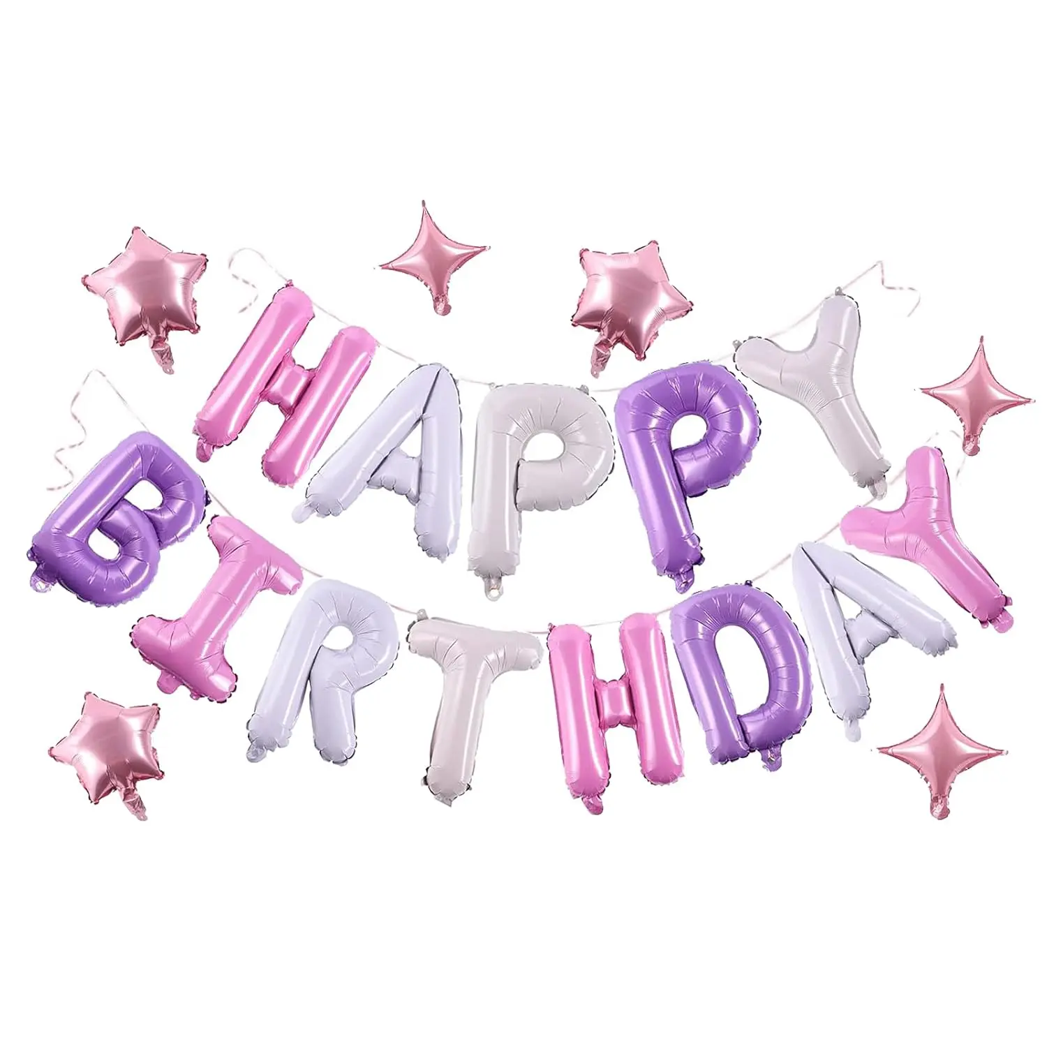 Birthday Banner, 3D Mylar Foil Happy Birthday Balloons, 24Pcs Birthday Party Decorations With 6Pcs Star Balloons For Kids Girls Women Adults Ecofriendly Party Supplies, Pantone