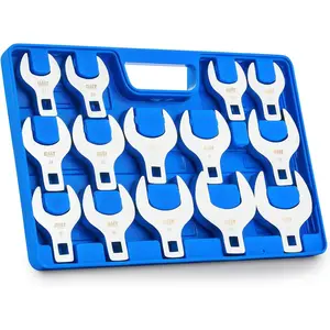 Tech 14pc Jumbo Crowfoot Wrench Set, Metric Crows Foot Wrench Set for 27 to 50 mm Flare Nuts, Chrome Plated Cr-V Steel Crowfoot Wrenches for 1/2" Drive Rachet & Extender with Storage Case