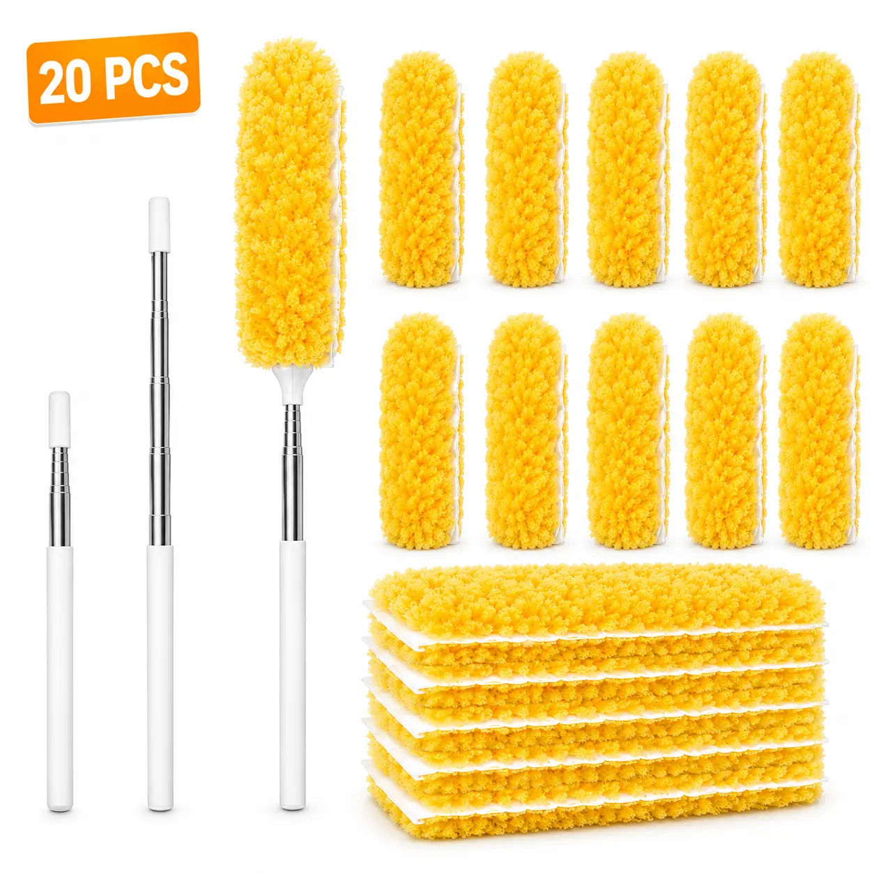 20 PCS Disposable Electrostatic Duster Set with Adjustable Extendable Handle - Multicolor Non-Woven Dust-Locking Heads, CleanTok High-Reach Household Items for Ceiling Fans, Blinds, Renter-Friendly Home Cleaning Tool