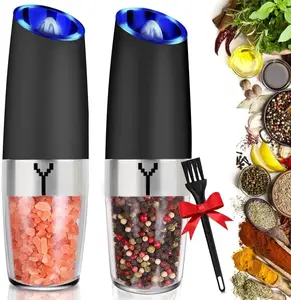 Gravity Electric  set of 2,Automatic Pepper and Salt Mill  with Blue LED LIGHT,Electric Pepper Mill with Adjustable Coarseness,Refillable,salt and pepper shaker,pepper