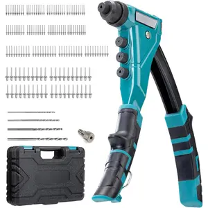 Heavy-Duty Rivet , Pop Rivet  Set, Professional Hand Riveter, Manual Riveting Tool with 160  Rivets, Includes 4 Drill Bits, 4 Tool-Free Interchangeable Nozzles, Storage Case