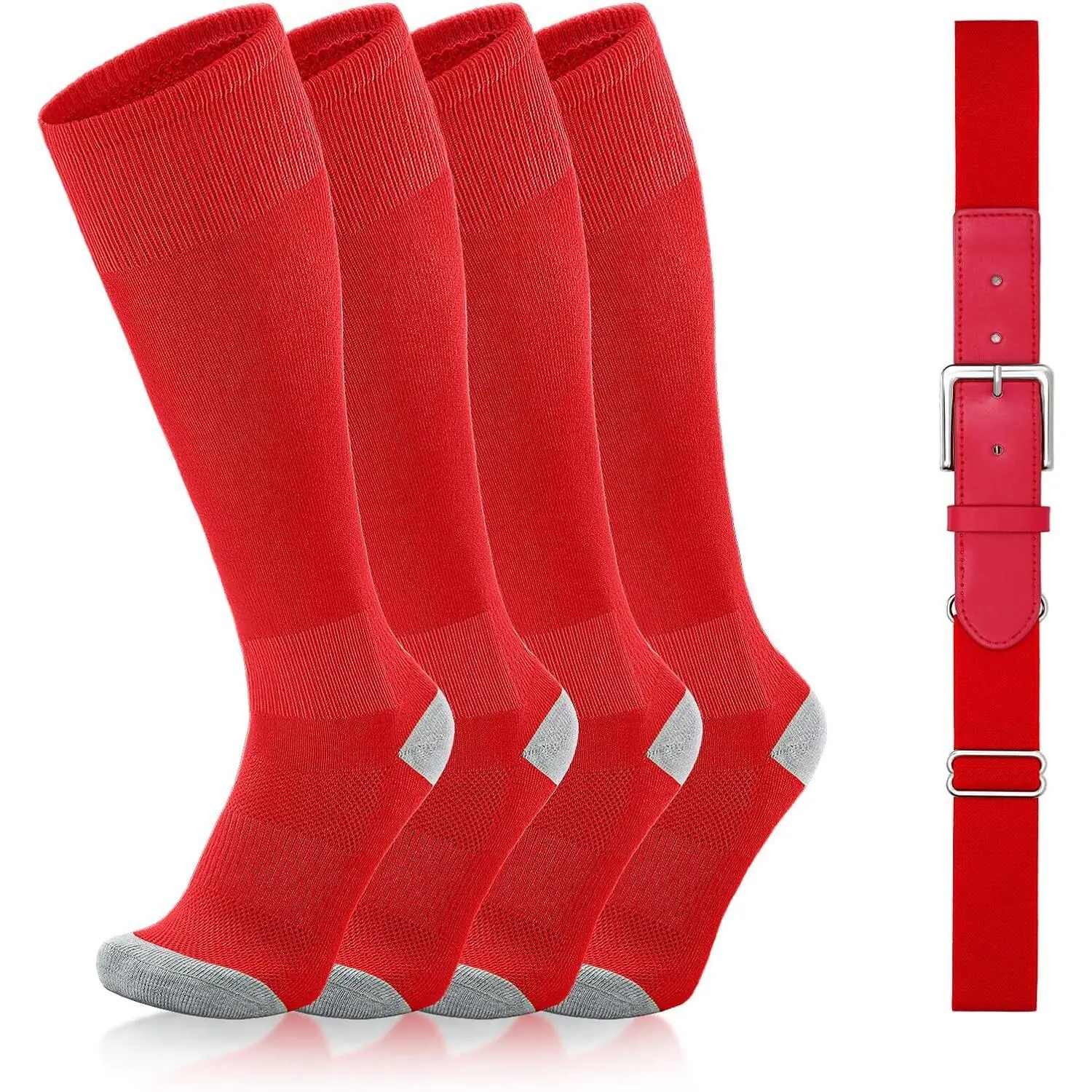 Baseball Socks and Belt Combo Elastic Softball Belt and Socks Adjustable Waist Belt for Boys Youth Adult