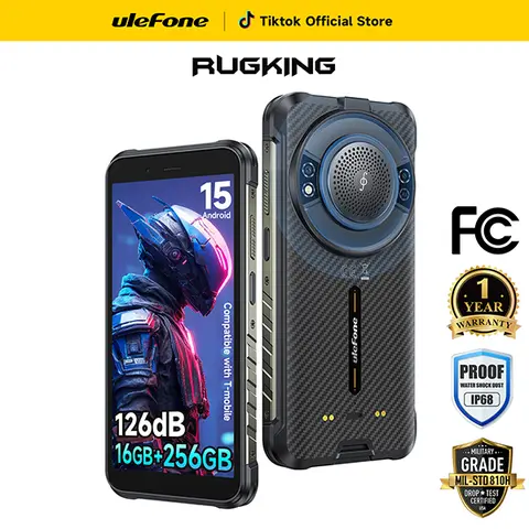 Ulefone RugKing Unlocked Smartphone, 126dB HiFi Speaker,16GB Ram+256GB Rom,126 Lumens Built-in Glare Flashlight,50MP+2MP+8MP Cam,9600mAh Battery,5.93" & 910 nits Max Brightness Screen,3-Card Slot,NFC/GPS,Dual 4G LTE,Android 15 Rugged Phone, Portable, Dura