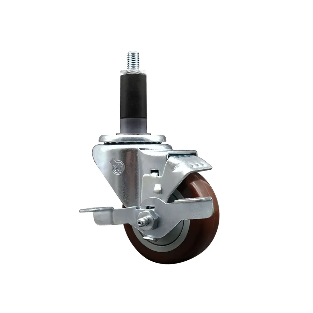 Heavy Duty Lockable Swivel Caster with Plastic Wheel - 212 MAIN SCC-EX20S314-PPUB-MRN-TLB-118 Polyurethane Expanding Stem, 3 in. Maroon Furniture Moving Wheel, 1.13 in. Stem, Top-Locking Brake, 300 lbs Capacity, Fits Round/Square Tubes for Shop Projects