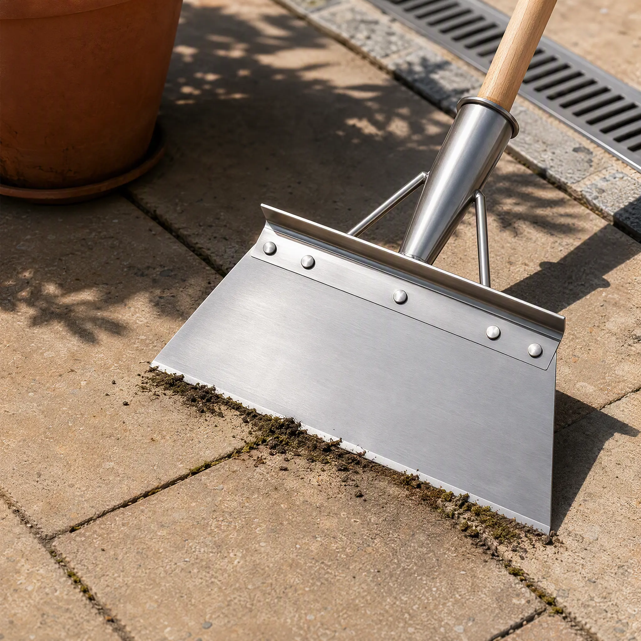Stainless Steel Manual Garden Weeder Shovel - Flat Broad Blade Hand Trowel for Weed Pulling, Soil Loosening, Planting, Heavy-Duty Metal Tool for Lawn, Backyard Maintenance