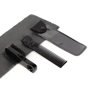Hair Styling Tool Set, 3 Counts/set Double-sided Ring Beard Brush & Human Head Comb & Storage Bag, Professional Heatless Hair Styling Tool for Men