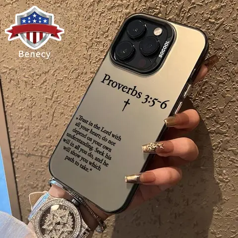 Durable Silicone-Plastic-Resin Hard Shell Cellphone Casing - Minimalist Proverbs Pattern, Full Body Holographic Handheld Device Protection Cover with Soft Edges, Anti-Scratch, Fits iPhone 17,16,15,14 Pro Max,13,12,11,XR,XS,Air,Plus,E