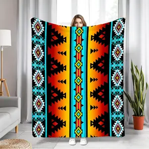 [Southwestern Geometric Throw Blanket] Bohemian Pattern Flannel Blanket, Soft & Warm Tribal Art Throw for Couch, Bed, Home Decor, Camping & Office Nap, Cozy Lightweight Throw Blanket Gift.