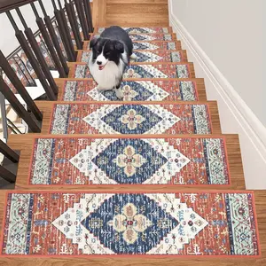VIKAMA 1-Piece Bohemian Anti-Slip Staircase Step Mat, Suitable For Wooden Steps, Indoor And Outdoor Stair Carpets, Anti-Slip Rubber Backing, Home Decoration