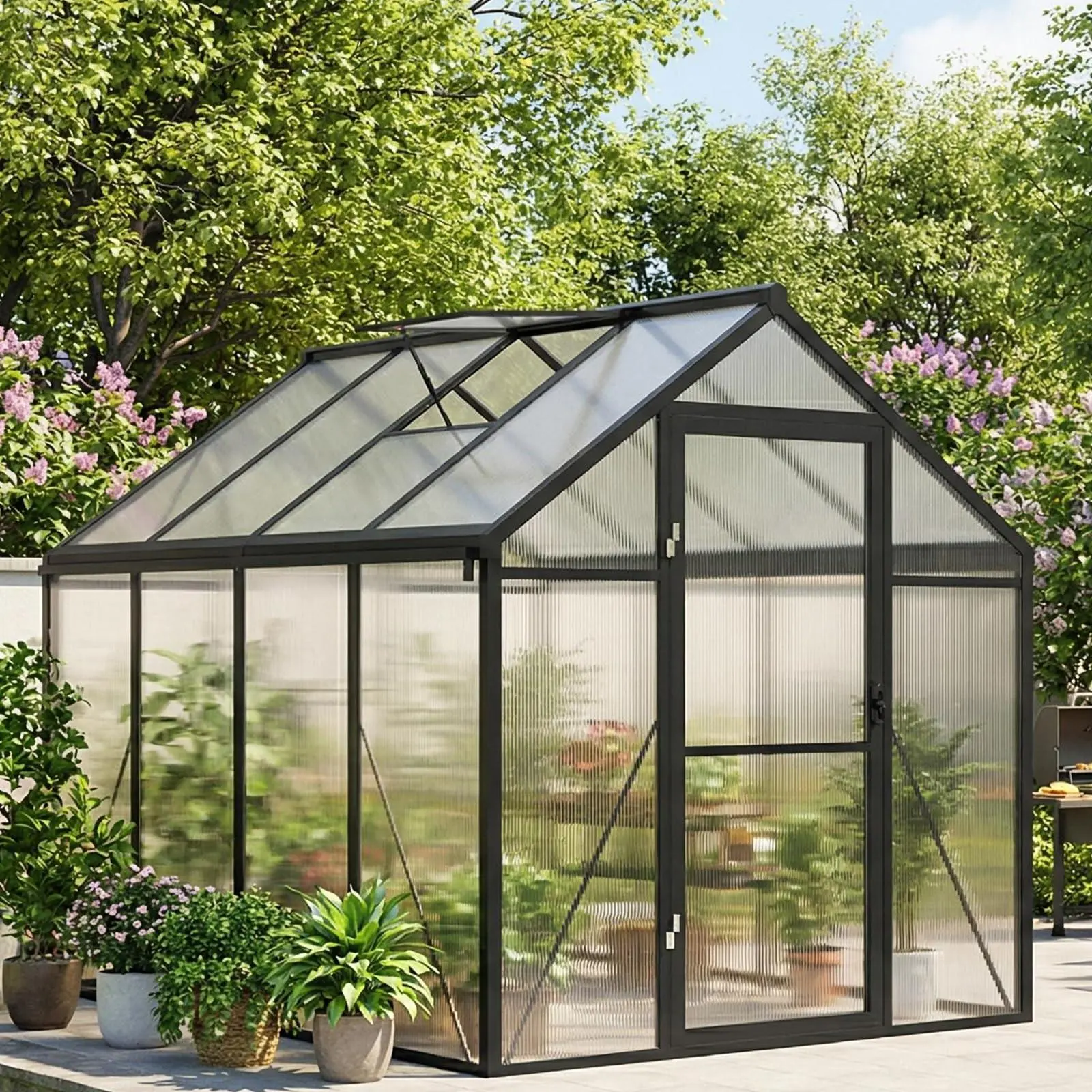 6x8ft Walk-in Greenhouse for Outdoors – Heavy Duty Aluminum Frame with Roof Vent & Lockable Swing Door for Garden & Backyard – Grey