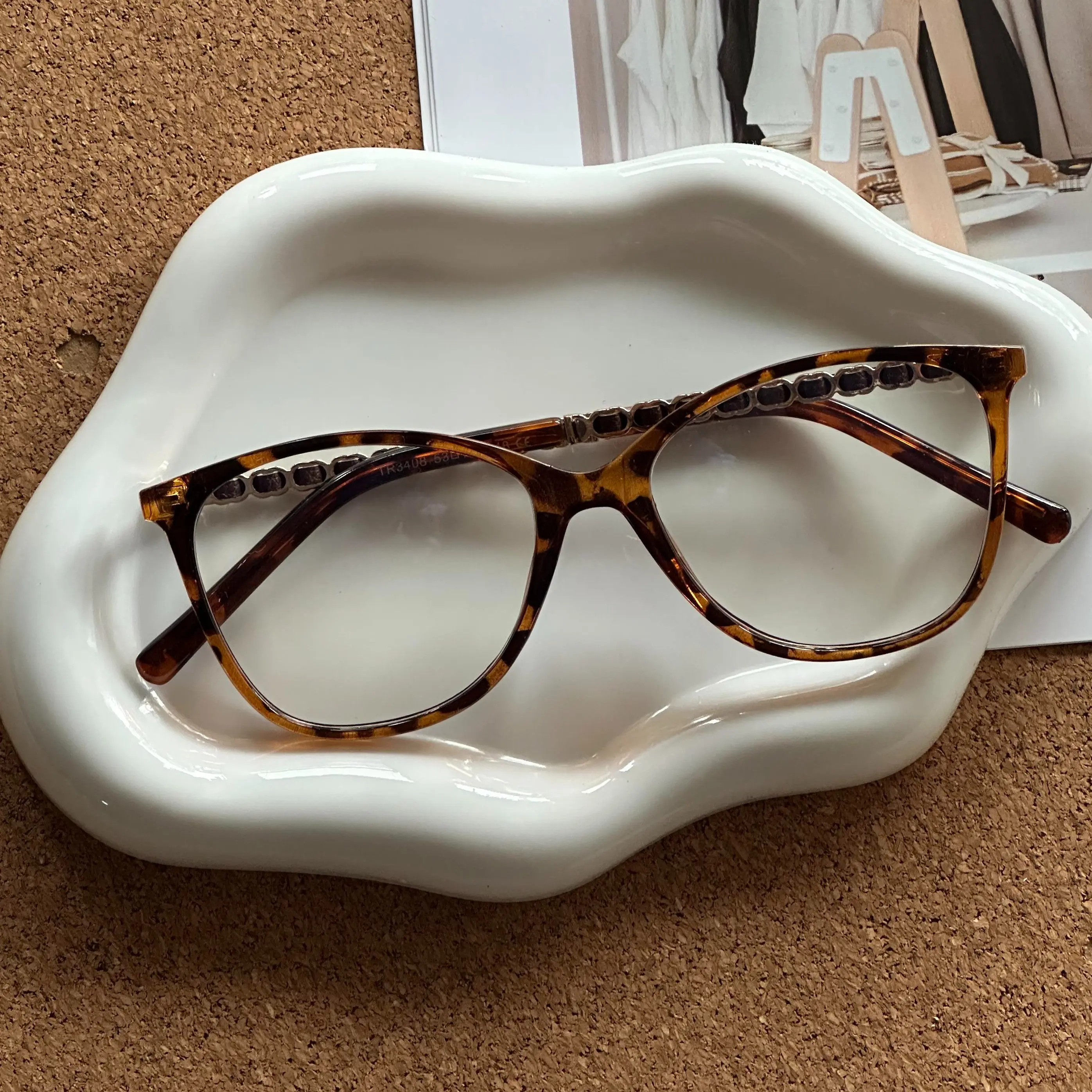 Cat Eye Blue Light Blocking Glasses for Women, Clear Lens Fashion Frames with Gold-Tone Temples, Black or Brown Tortoise, for Work, Study and Back to School