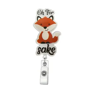 Cute Fox Design Badge Holder, 1 Count Acrylic Name Badge Clip, Identification Badges & Supplies for Nurses Jobs Volunteers Office Workers