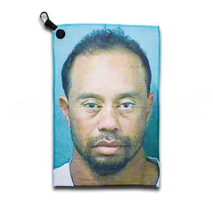 Tiger Woods Mugshot Magnetic Golf Towel - High-Quality Microfiber Material, Strong Magnetic Attachment, Unique Design - 16" x 24"