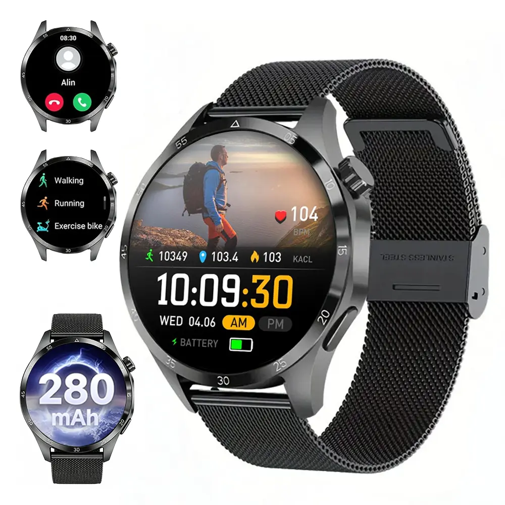 Active Men's military smartwatch,280mAh/1.52 inch AMOLED HD large screensmartwatch, phone sync information, wirelesscall, flashlight/multiple exercise modes /,fitness tracker watch for Android and iPhone,black Sports Tracking Wristwatch Wearable