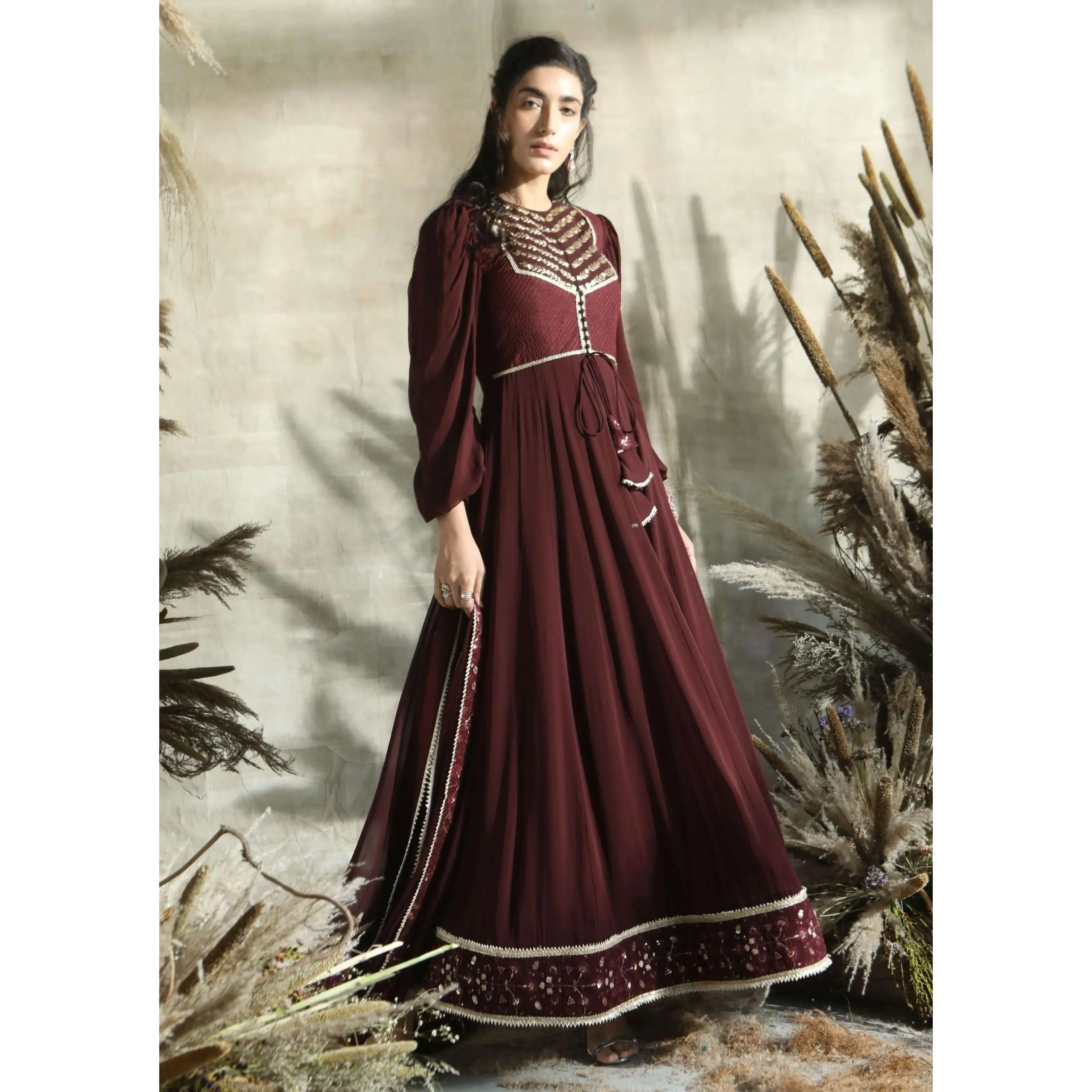 Wine georgette anarkali suit set
