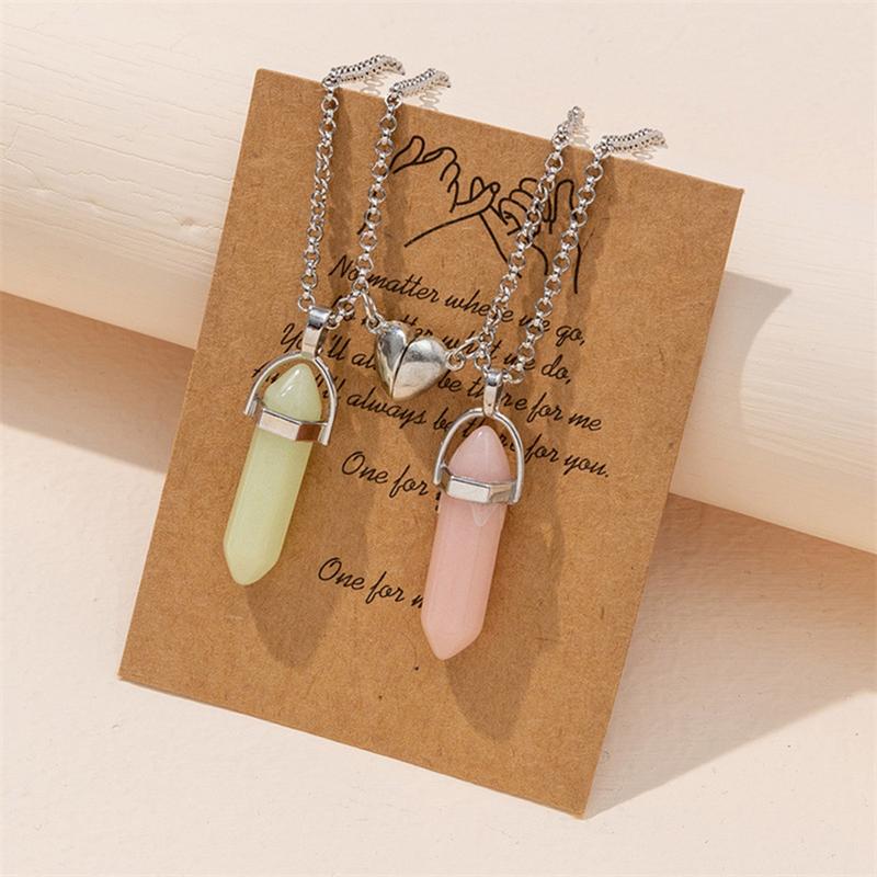 2Pcs/set Luminous Bullet Shape Necklace Hexagonal Pendant Magnet Necklace
