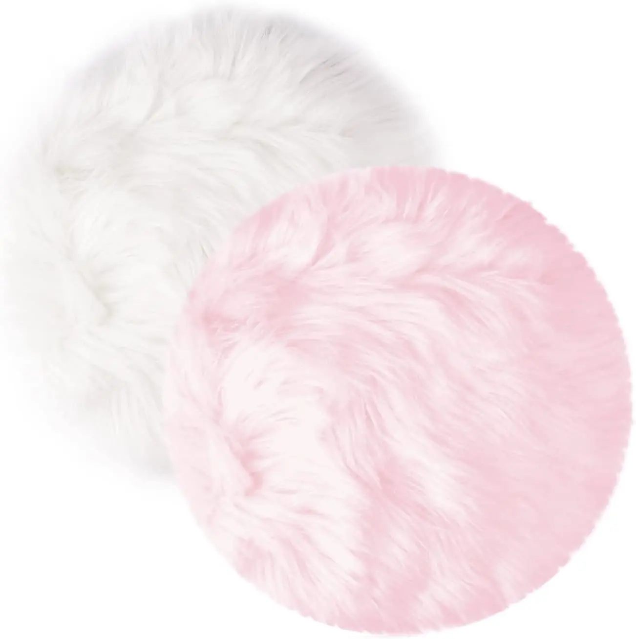 2Pack 12 Small Faux  Cushion Fluffy Plush Area Rug, Small Product Photo Background & Luxury Photo Props,  for Tabletop Photography, ,  Art, Home Decor (Round, White + Pink)