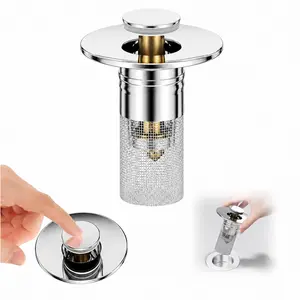 Clog-Free Stainless Steel Sink Drain Strainer, 2-in-1 Hair Catcher & Water Stopper, Universal Metal Pop-Up Sink Stopper for Household Kitchen and Bathroom Sinks