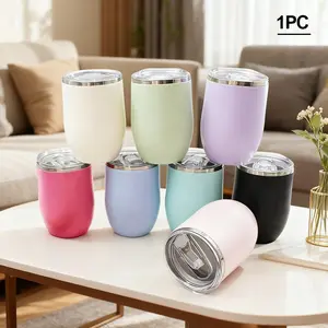 1PC，12oz Leakproof Egg-shaped Travel Mug, Sliding Seal Lid, 304 Inner & PP Outer，Reusable Wine Tumbler