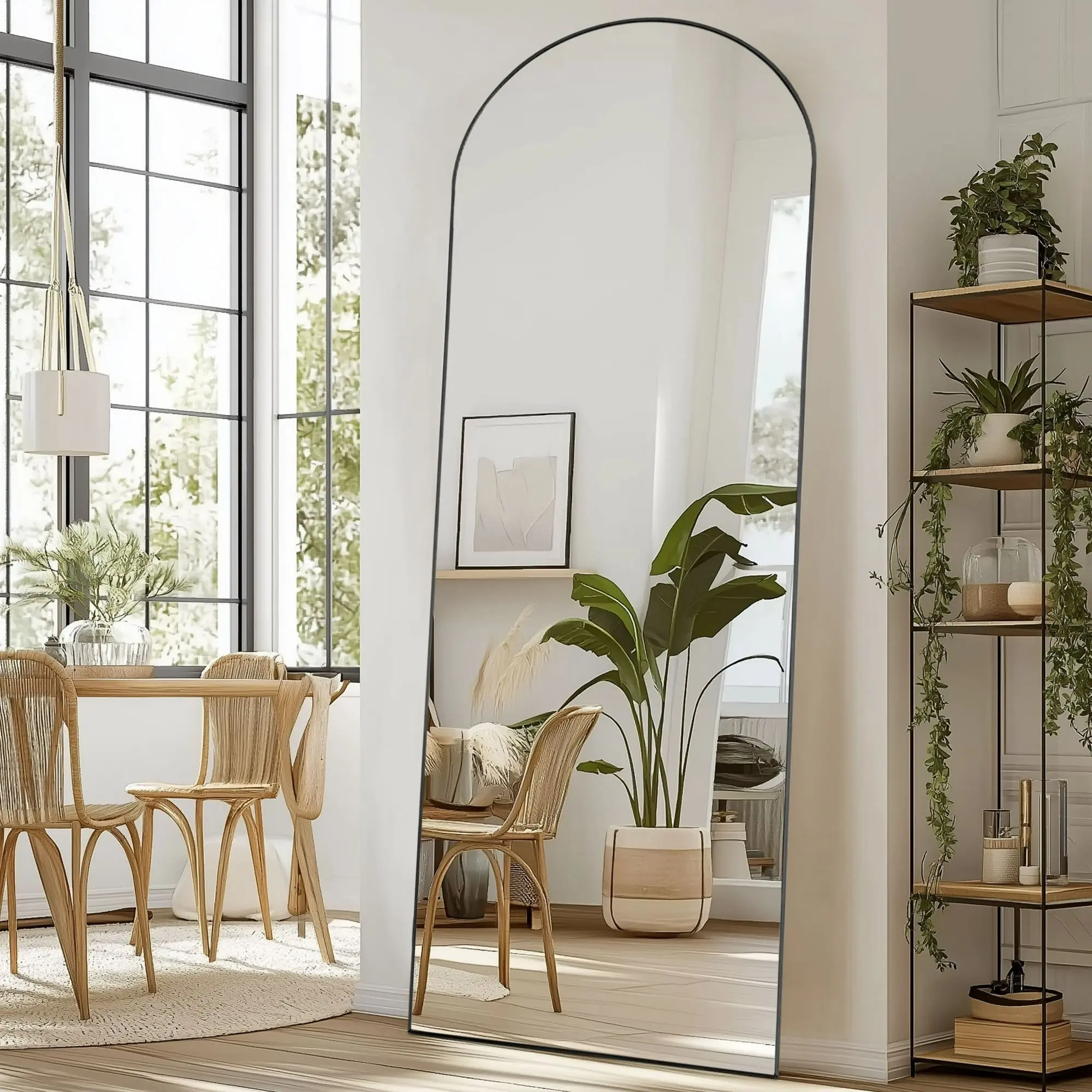 EDX Arched Full Length Mirror 71"x26" Full Body Mirror Rectangle Free Standing Wall Mounted Leaning Hanging Floor Mirrors, Black