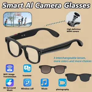 AI Smart Glasses with Camera, Bluetooth Calls, Music & Real-Time Translation – 3 Interchangeable Lenses (Clear, Sunglasses, Yellow) for Photos & Seamless Communication! Wearable Device