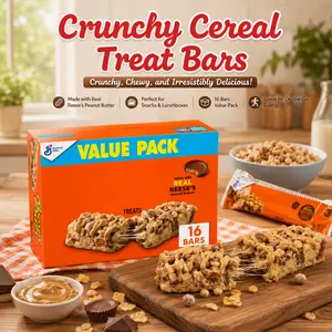 Peanut Butter and Cocoa Cereal Snack Bars, Crispy Crunchy Grab and Go Treats, Value Pack Bars