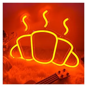 Sign Illuminated Croissant Neon Sign USB Powered Dimmable Bread Signs Light For Bakery Kitchen Coffee Shop Wall Decor 34cmx25cm